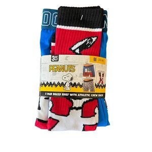 Peanuts Snoopy Mens‎ 3pc Set 2 Pair Boxer Briefs 1 Pair Athletic Crew Socks Sz M